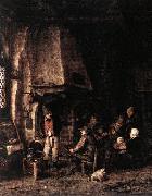 OSTADE, Adriaen Jansz. van Interior of a Farmhouse with Skaters ag painting